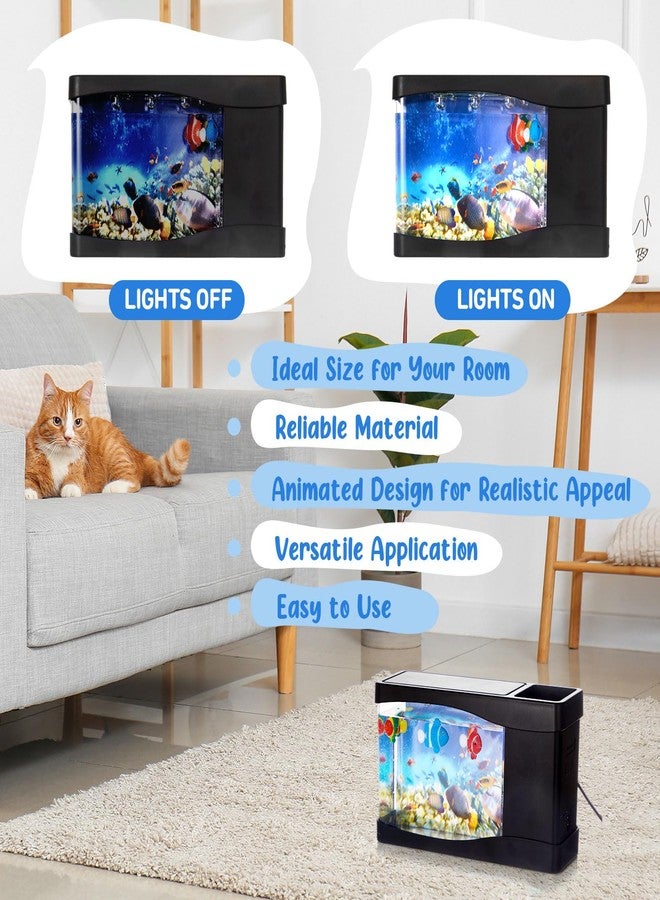 Rossesay 2 Sets Artificial Fish Tank Virtual Ocean Toy in Motion Lamp, Mini Office Desk Aquarium with 6 Moving Swimming Fish 6 Decorative Lamp LED Lights, Mini Tropical Aquarium - Image 3